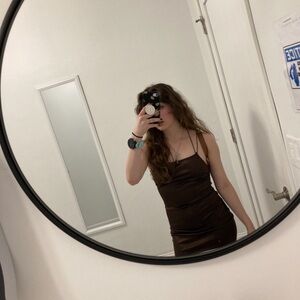 H&M Brown Satin Spaghetti-Strap Mini Dress